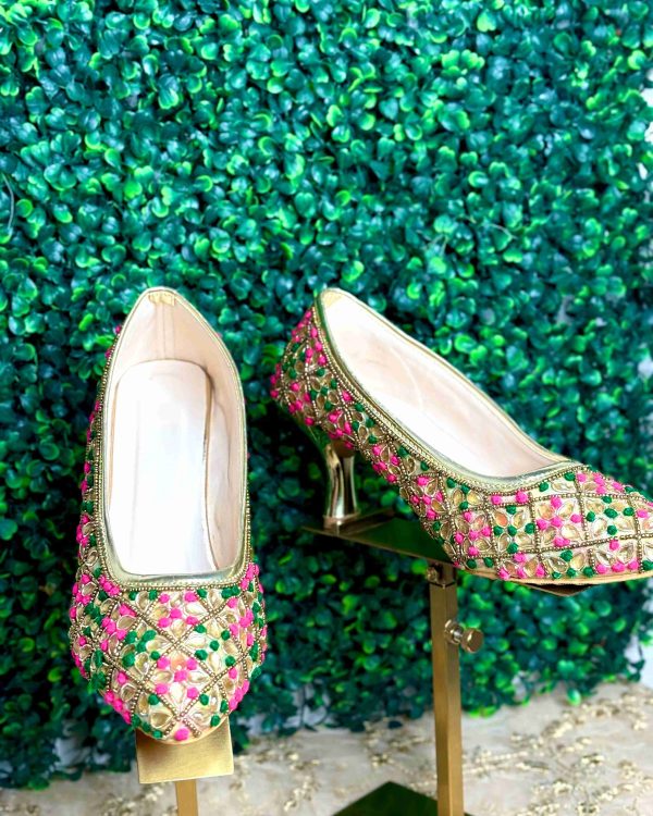 The "Royal Mosaic" Kundan & Threadwork Kitten Heels