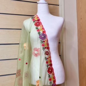 Baby Green Floral Organza Dupatta