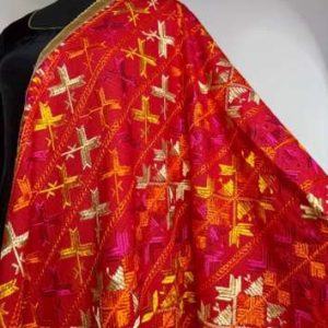 Fulkari Crimson Traditional Phulkari Dupatta