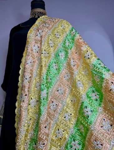 Gulzar Lemon & Mint Mirror-Embellished Dupatta