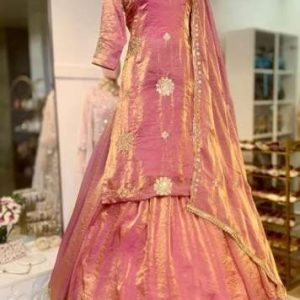 Mehak Rose Pink Tissue Silk Festive Lehenga