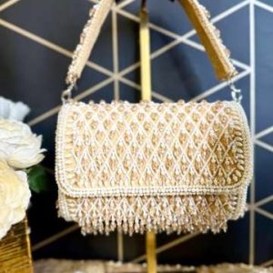 Noor Pearl & Crystal Handcrafted Flap Bag