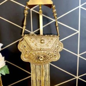 Noor Scalloped Gold Handcrafted Flap Bag