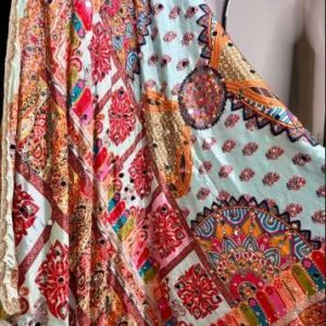 Rangoli Pastel Patchwork Mirror-Work Dupatta