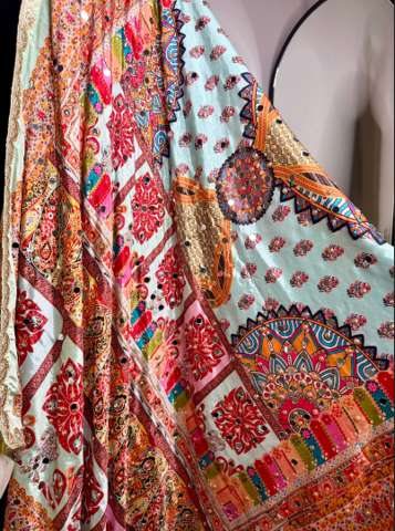 Rangoli Pastel Patchwork Mirror-Work Dupatta