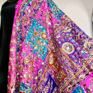 Rani Multicolor Patchwork Mirror-Work Dupatta