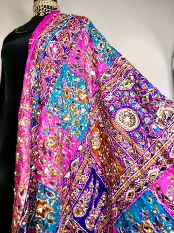 Rani Multicolor Patchwork Mirror-Work Dupatta