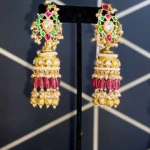 Rani Ruby & Emerald Tiered Jhumkas