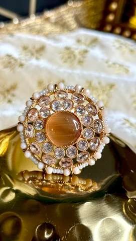 Roshni Amber & Pearl Medallion Ring - Image 2