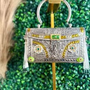 Royal Emerald Hand-Carved Silver Frame Bag