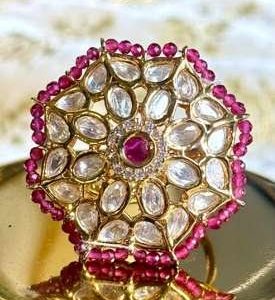 Shaheen Hexagonal Filigree Cocktail Ring with Ruby Micro-beads