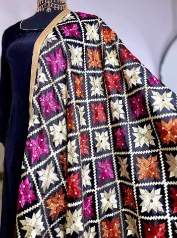 Sohni Black & Jewel-Tone Embroidered Phulkari