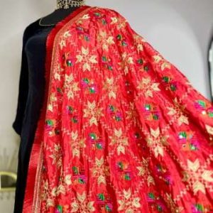 Sohni Scarlet Gold & Multicolor Phulkari Dupatta