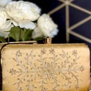 Sona Gold Zardozi Satin Clutch