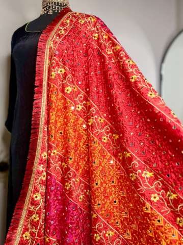 Virasat Red & Orange Floral Vine Phulkari