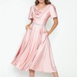 Camilla Pleated Cowl-Neck Pocketed Midi