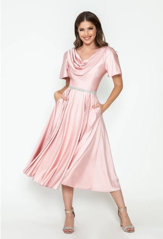 Camilla Pleated Cowl-Neck Pocketed Midi