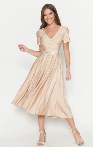 Dahlia Pleated Wrap Short-Sleeve Tea Dress