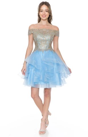 Anastasia — Off-Shoulder Tiered Tulle Mini