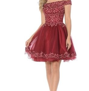 Giselle Off-Shoulder Embroidered Mesh Princess Mini
