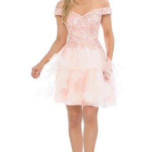 Genevieve Off-Shoulder Layered Mesh Cocktail Dress