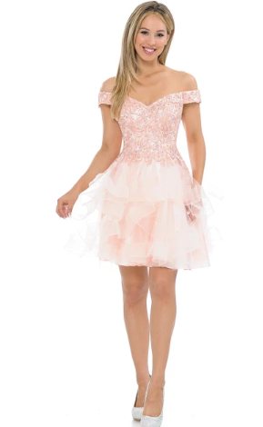 Genevieve Off-Shoulder Layered Mesh Cocktail Dress