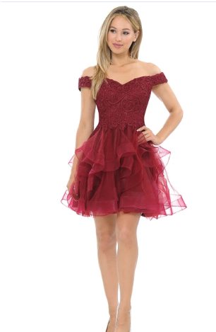 Genevieve Off-Shoulder Layered Mesh Cocktail Dress - Image 2