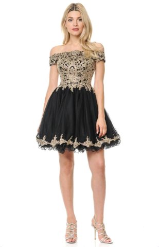 Desiree Gold Appliqué Layered Cocktail Mini