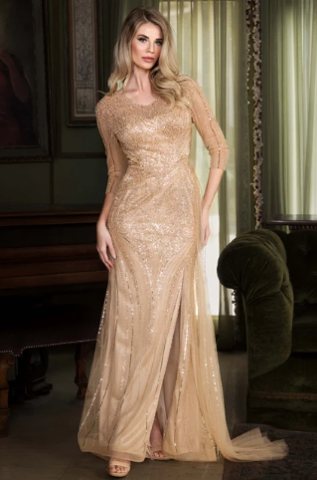 Daria 3/4-Sleeve Embellished Column Gala Gown - Image 2