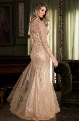 Daria 3/4-Sleeve Embellished Column Gala Gown - Image 3
