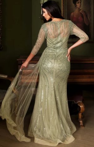 Daria 3/4-Sleeve Embellished Column Gala Gown - Image 5