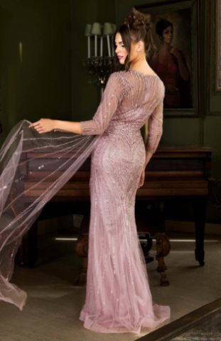 Daria 3/4-Sleeve Embellished Column Gala Gown - Image 8